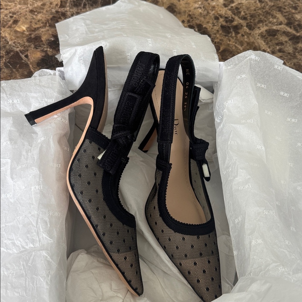 Dior j’adior christian Dior black plumetis mesh pump classic logo strap sz 39.5 - Picture 9 of 12